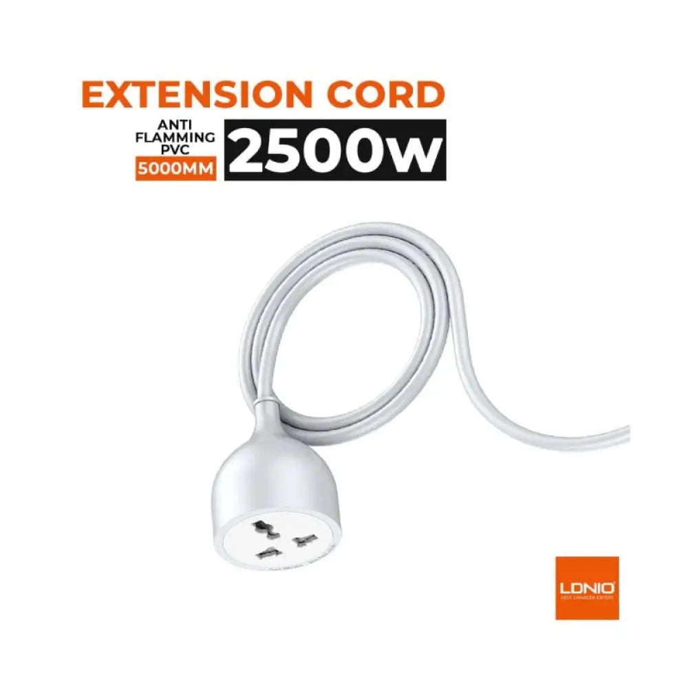Ldnio 5M Extension Power Cord with Universal Socket 2500W – White Accessories > Cables & Converters > Cables