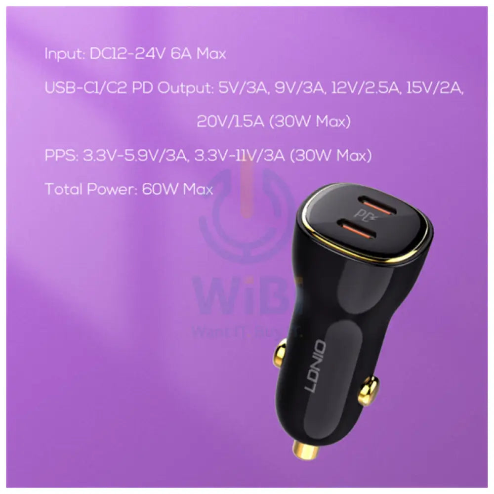 لدنيو C104 مزدوج C104 مزدوج PD سوبر سريع شاحن سيارة - 60 واط / يو اس بي/ أسود اكسسوارات > هواتف تابلت > هواتف > سيارة