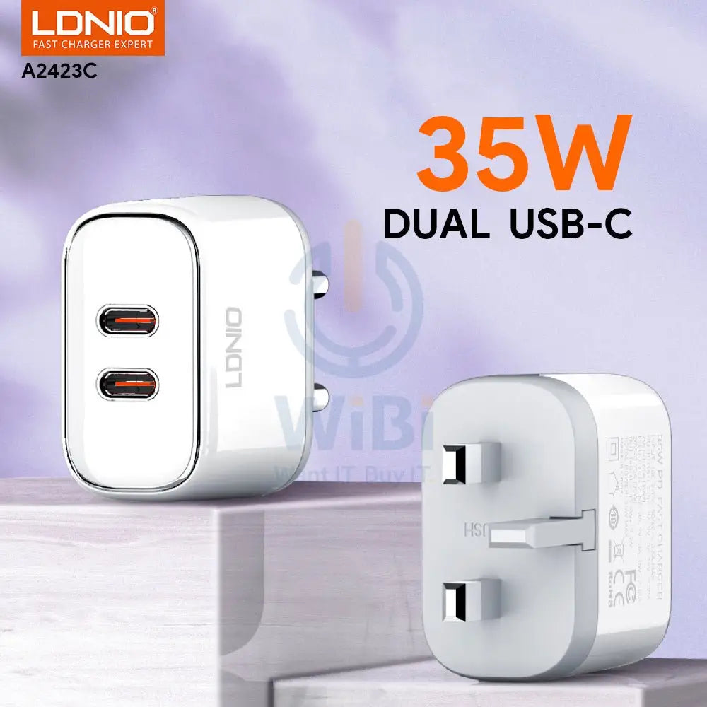 LDNIO Dual Super Fast Charging Adaptor with Cable - 35W / USB-C / White Accessories > Power Adapters