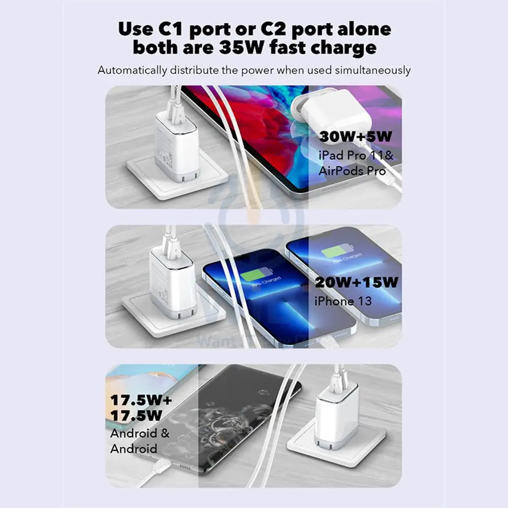 LDNIO Dual Super Fast Charging Adaptor with Cable - 35W / USB-C / White Accessories > Power Adapters
