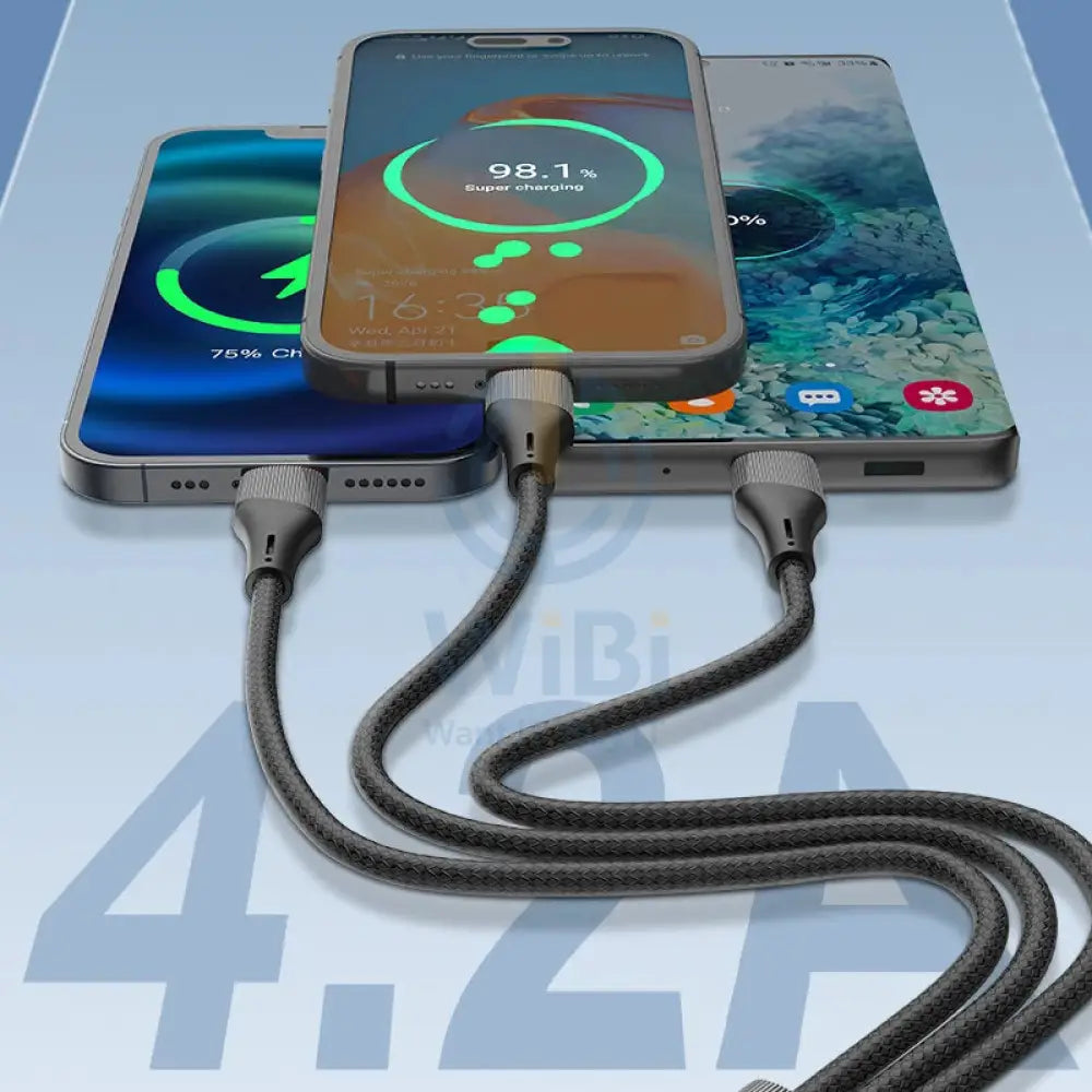 LDNIO LC96U 3-in-1 Fast Charging Data Cable - 1.2 Meter / Type-C / Lightning / Micro USB / Grey Accessories > Cables &