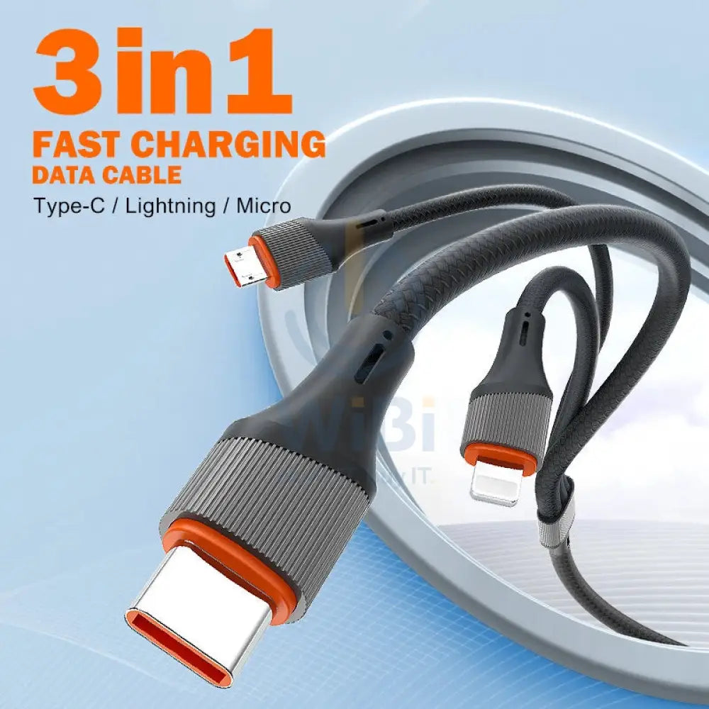 LDNIO LC96U 3-in-1 Fast Charging Data Cable - 1.2 Meter / Type-C / Lightning / Micro USB / Grey Accessories > Cables &