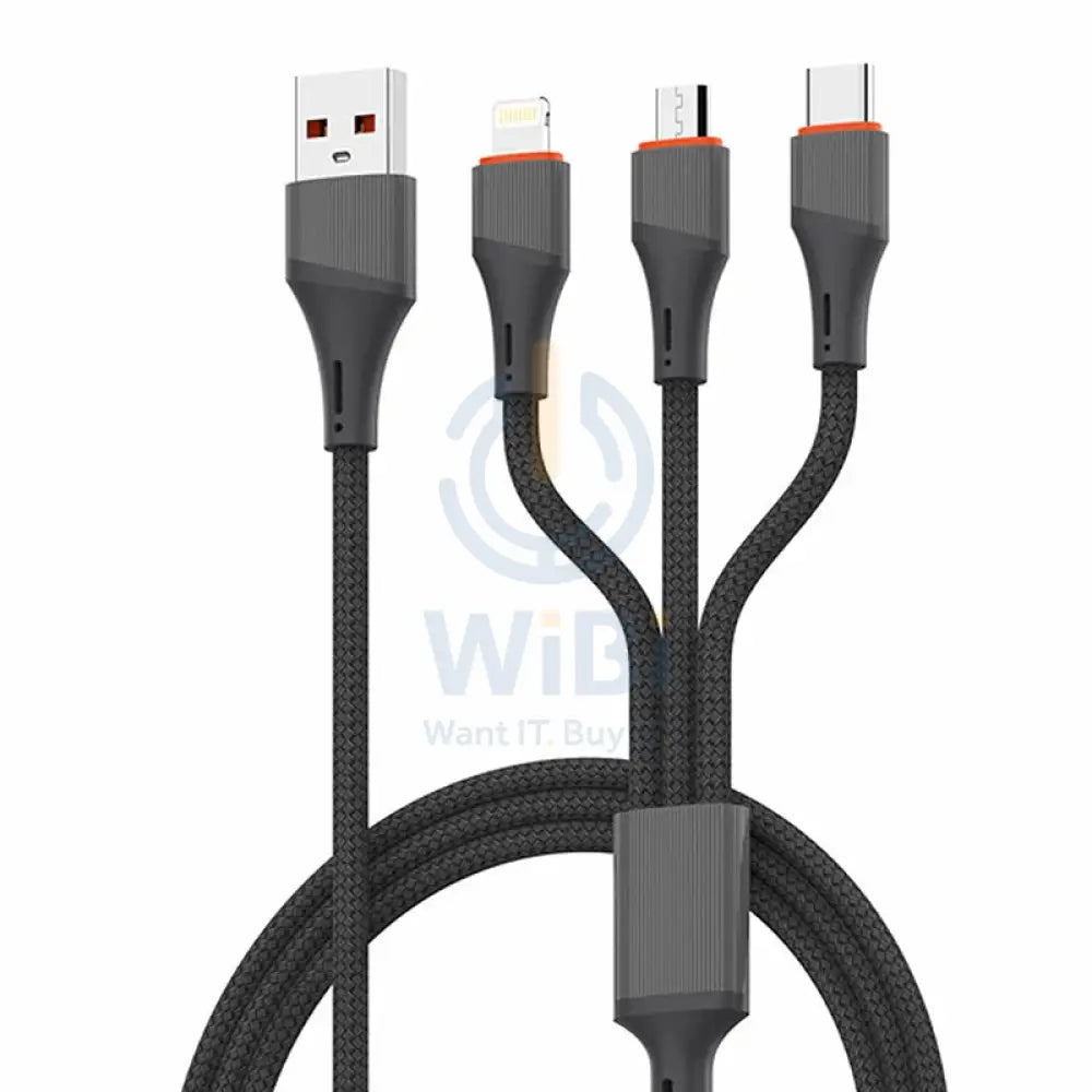 LDNIO LC96U 3-in-1 Fast Charging Data Cable - 1.2 Meter / Type-C / Lightning / Micro USB / Grey Accessories > Cables &