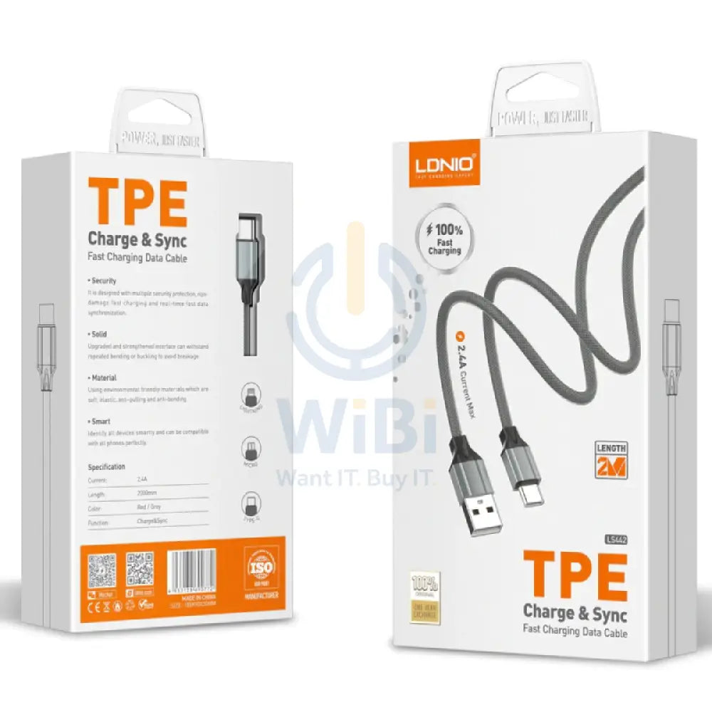 LDNIO LS442 Fast Charging Data Cable - 2 Meter / Lightning / USB-A / Grey Accessories > Cables & Converters > Cables