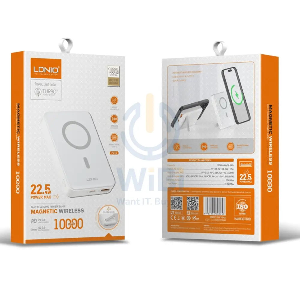 Ldnio PQ16 Magnetic Wireless Power Bank - 10,000mAh / 22.5W / White Accessories > Power Bank
