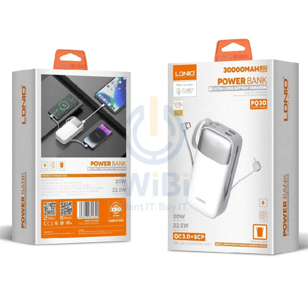 Ldnio PQ30 Fast Charging Power Bank - 30,000mAh / 22.5W Accessories > Power Bank