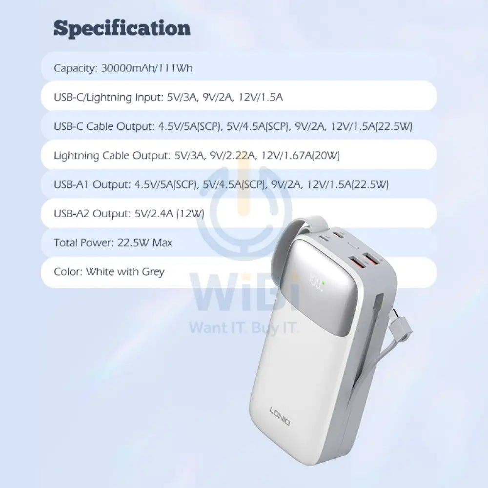 Ldnio PQ30 Fast Charging Power Bank - 30,000mAh / 22.5W Accessories > Power Bank