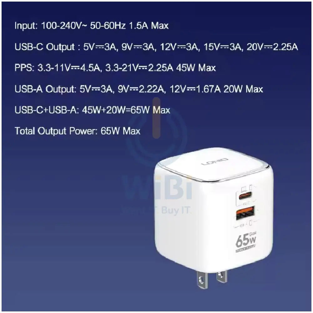 LDNIO Q2617 GAN Super Fast Charger - 65W / USB-A / Type-C / White Accessories > Power Adapters