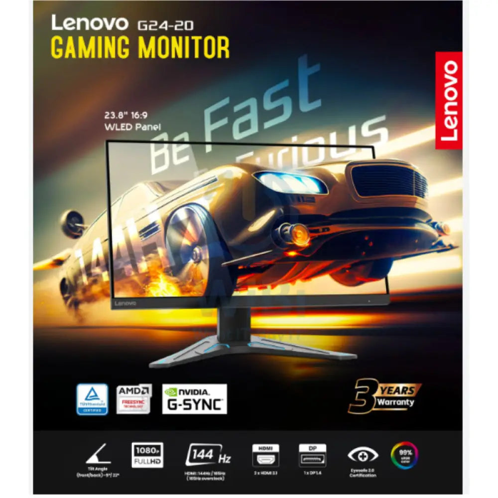 Lenovo G24-20 - 23.8’’ FHD / 1ms / 144 Hz / HDMI 2.0 / DisplayPort 1.4 - Monitor Monitors & Projectors > Monitors >