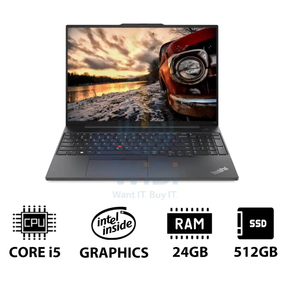 Lenovo ThinkPad E16 Gen 1 - 16.0’’ WUXGA / i5 / 24GB / 512GB (NVMe M.2 SSD) / DOS (Without OS) / Arabic/English / 1YW