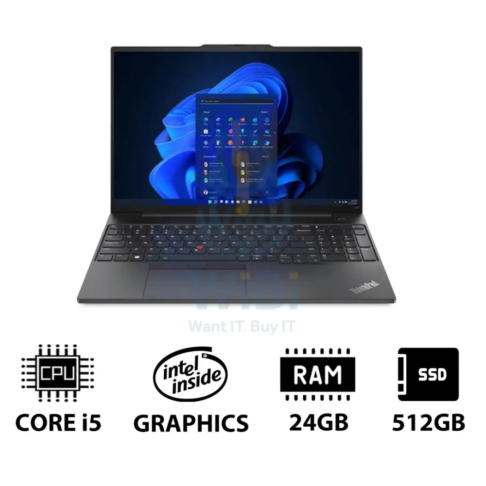 Lenovo ThinkPad E16 Gen 1 - 16.0’’ WUXGA / i5 / 24GB / 512GB (NVMe M.2 SSD) / Win 11 Pro / Arabic/English / 1YW