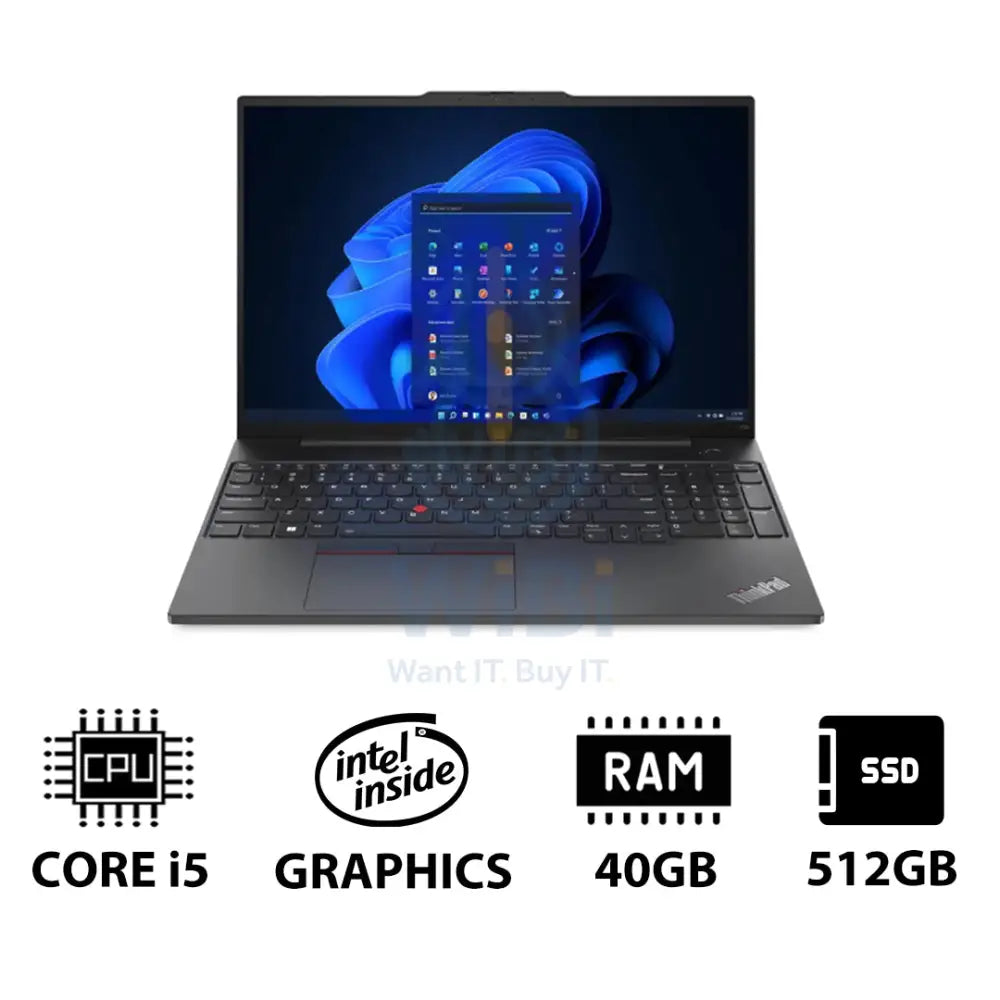 Lenovo ThinkPad E16 Gen 1 - 16.0’’ WUXGA / i5 / 40GB / 512GB (NVMe M.2 SSD) / Win 11 Pro / Arabic/English / 1YW
