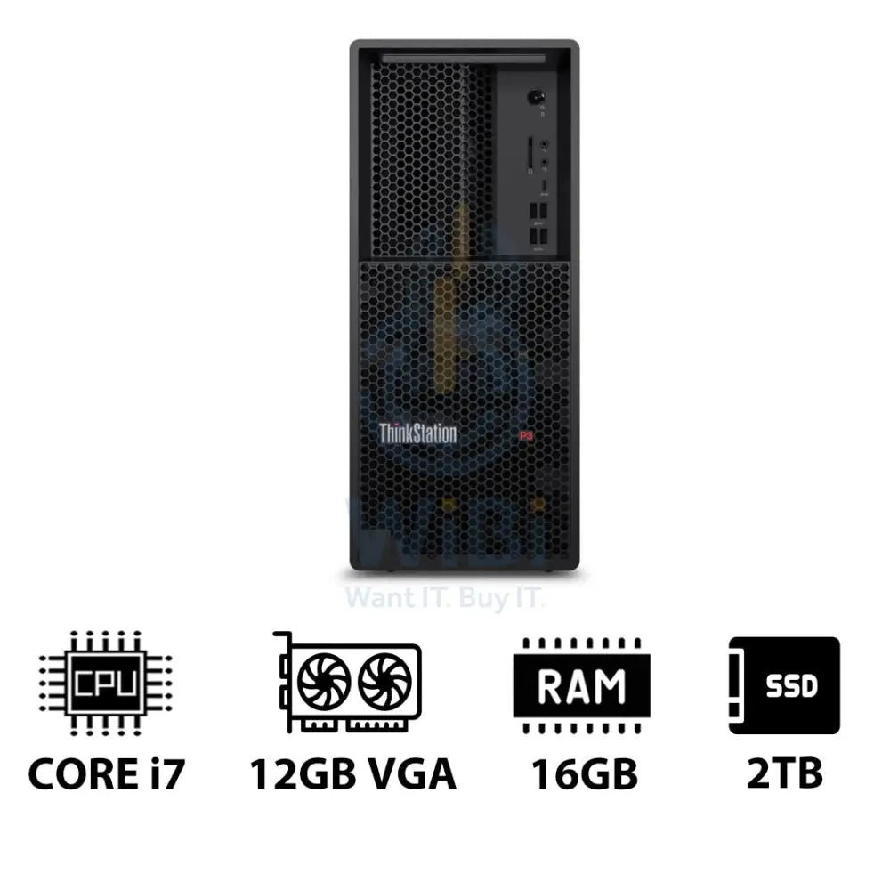 Lenovo ThinkStation P3 Tower - i7-14700 2.1GHz / 20-Cores / 16GB / 2TB (NVMe M.2 SSD) / RTX A2000 12GB VGA / Win 11 Pro
