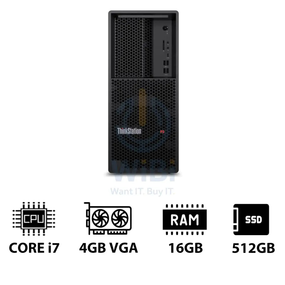 Lenovo ThinkStation P3 Tower - i7-14700 2.1GHz / 20-Cores / 16GB / 512GB (NVMe M.2 SSD) / NVIDIA T400 4GB VGA / Win 11