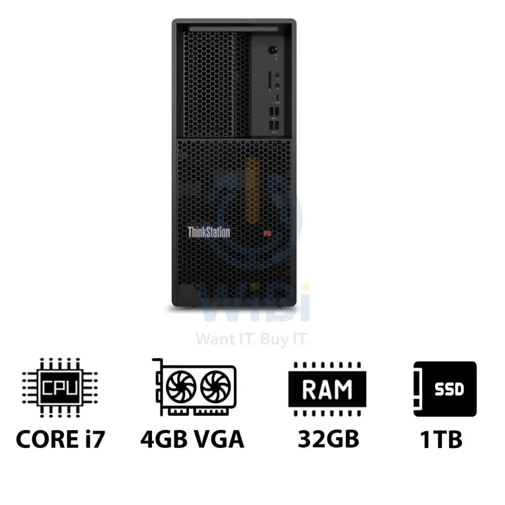 Lenovo ThinkStation P3 Tower - i7-14700 2.1GHz / 20-Cores / 32GB / 1TB (NVMe M.2 SSD) / NVIDIA T400 4GB VGA / Win 11