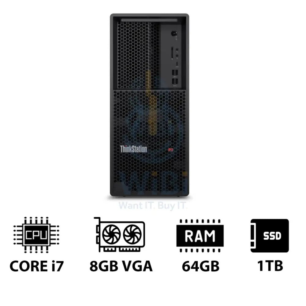 Lenovo ThinkStation P3 Tower - i7-14700 2.1GHz / 20-Cores / 64GB / 1TB (NVMe M.2 SSD) / NVIDIA T1000 8GB VGA / Win 11