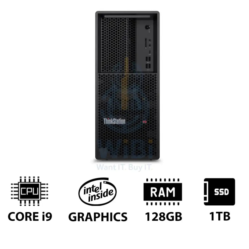 Lenovo ThinkStation P3 Tower - i9-14900K 3.2GHz / 24-Cores / 128GB / 1TB (NVMe M.2 SSD) / Win 11 Pro / 3YW