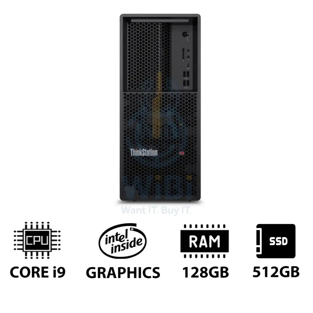 Lenovo ThinkStation P3 Tower - i9-14900K 3.2GHz / 24-Cores / 128GB / 512GB (NVMe M.2 SSD) / Win 11 Pro / 3YW