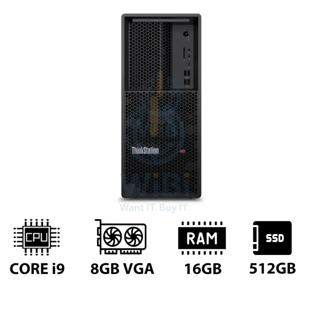 Lenovo ThinkStation P3 Tower - i9-14900K 3.2GHz / 24-Cores / 16GB / 512GB (NVMe M.2 SSD) / NVIDIA T1000 8GB VGA / Win