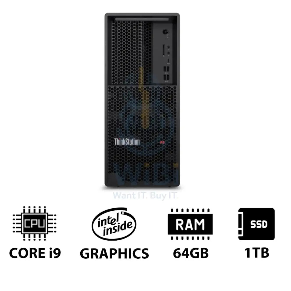 Lenovo ThinkStation P3 Tower - i9-14900K 3.2GHz / 24-Cores / 64GB / 1TB (NVMe M.2 SSD) / Win 11 Pro / 3YW - Workstation