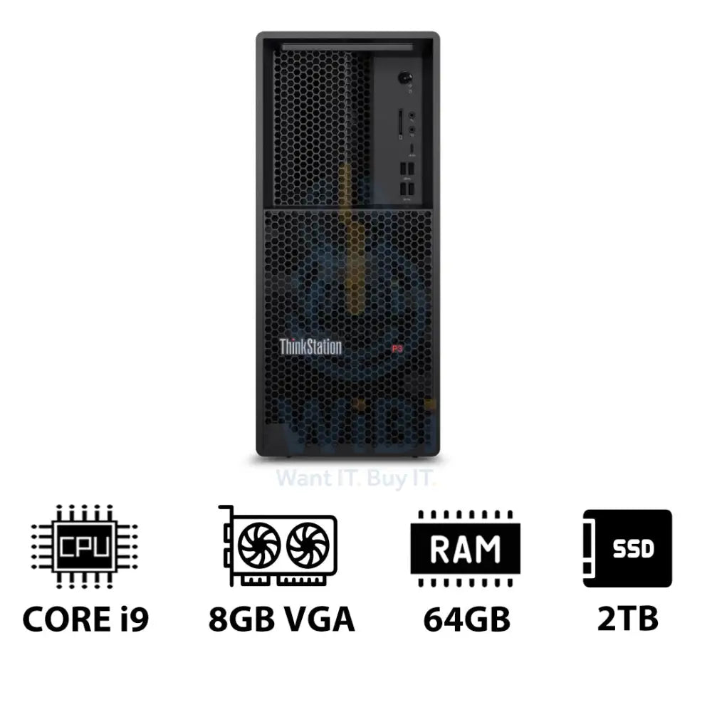 Lenovo ThinkStation P3 Tower - i9-14900K 3.2GHz / 24-Cores / 64GB / 2TB (NVMe M.2 SSD) / NVIDIA T1000 8GB VGA / Win 11