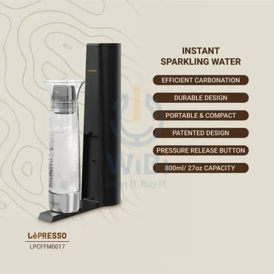 LePresso Carbonator Instant Sparkling Water 800mL - Black Accessories > Smart Devices