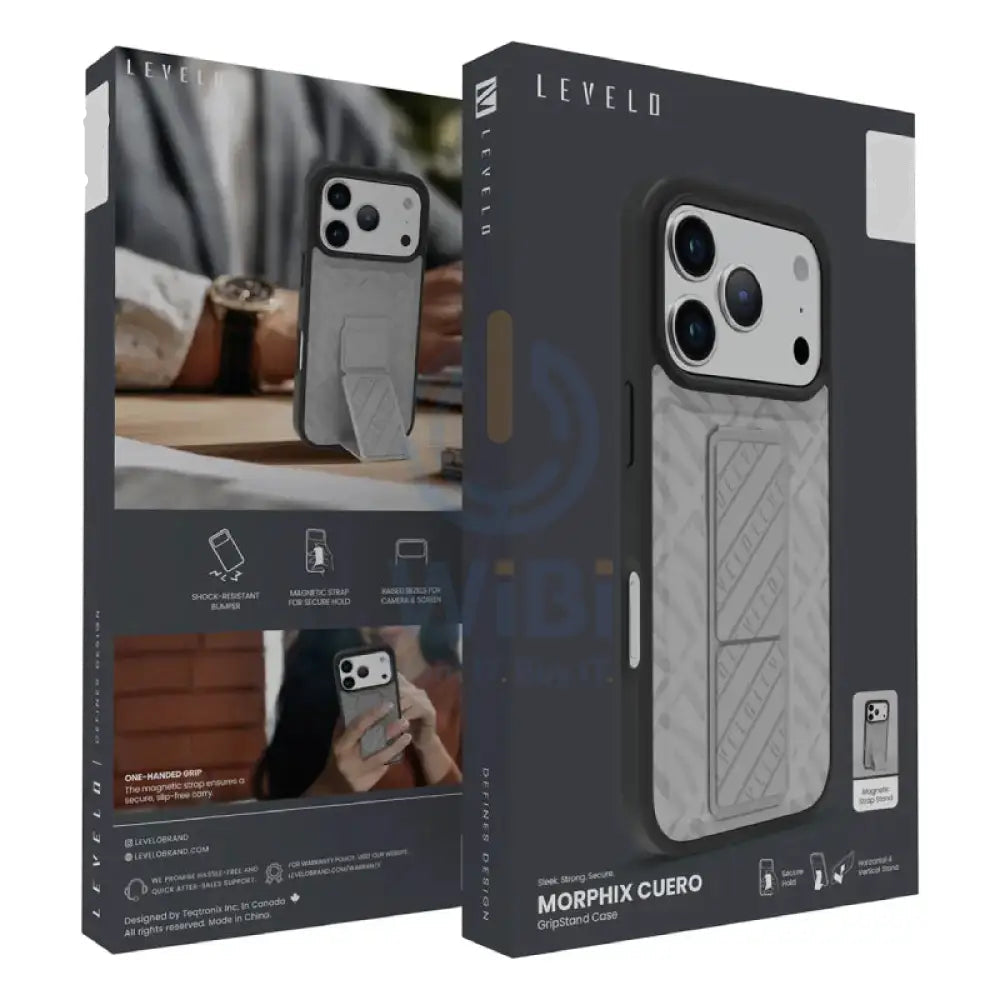 Levelo Morphix Cuero Gripstand Case For Apple iPhone 17 Pro Max - Cloud Grey Accessories > Mobiles & Tablets > Mobiles