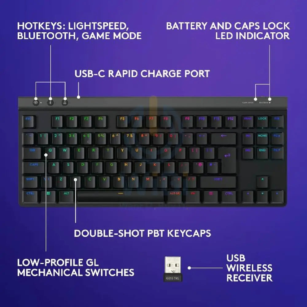 Logitech G515 LIGHTSPEED TKL Mechanical Gaming Keyboard - Wireless / RGB / Tactile / Black Accessories > Keyboard &