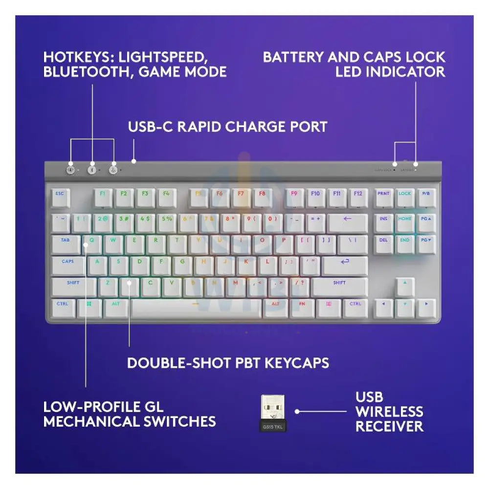 Logitech G515 LIGHTSPEED TKL Mechanical Gaming Keyboard - Wireless / RGB / Tactile / White Accessories > Keyboard &