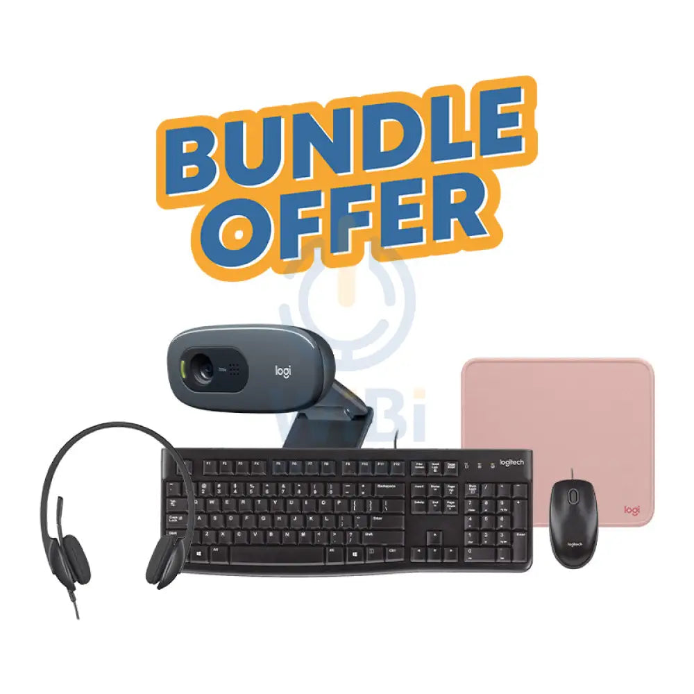 Logitech H340 Head Phones + Logitech C270 HD Webcam + Logitech MK120 Keyboard & Mouse Combo + Logitech Mouse Pad Studio