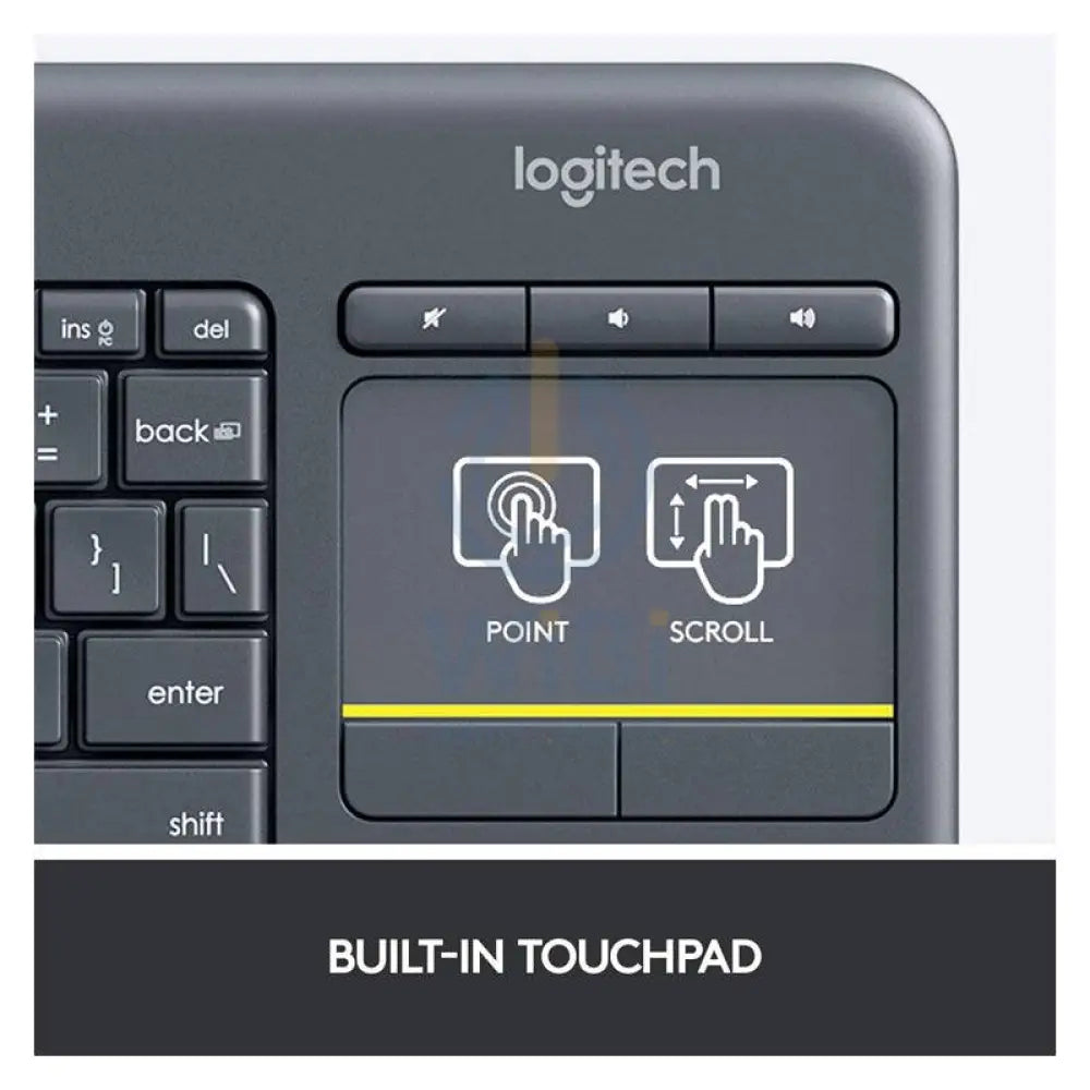 Logitech K400 Plus Wireless Touch Keyboard - 2.40GHz / Up to 10m / Wi-Fi / Black - Keyboard - Cables & Peripherals