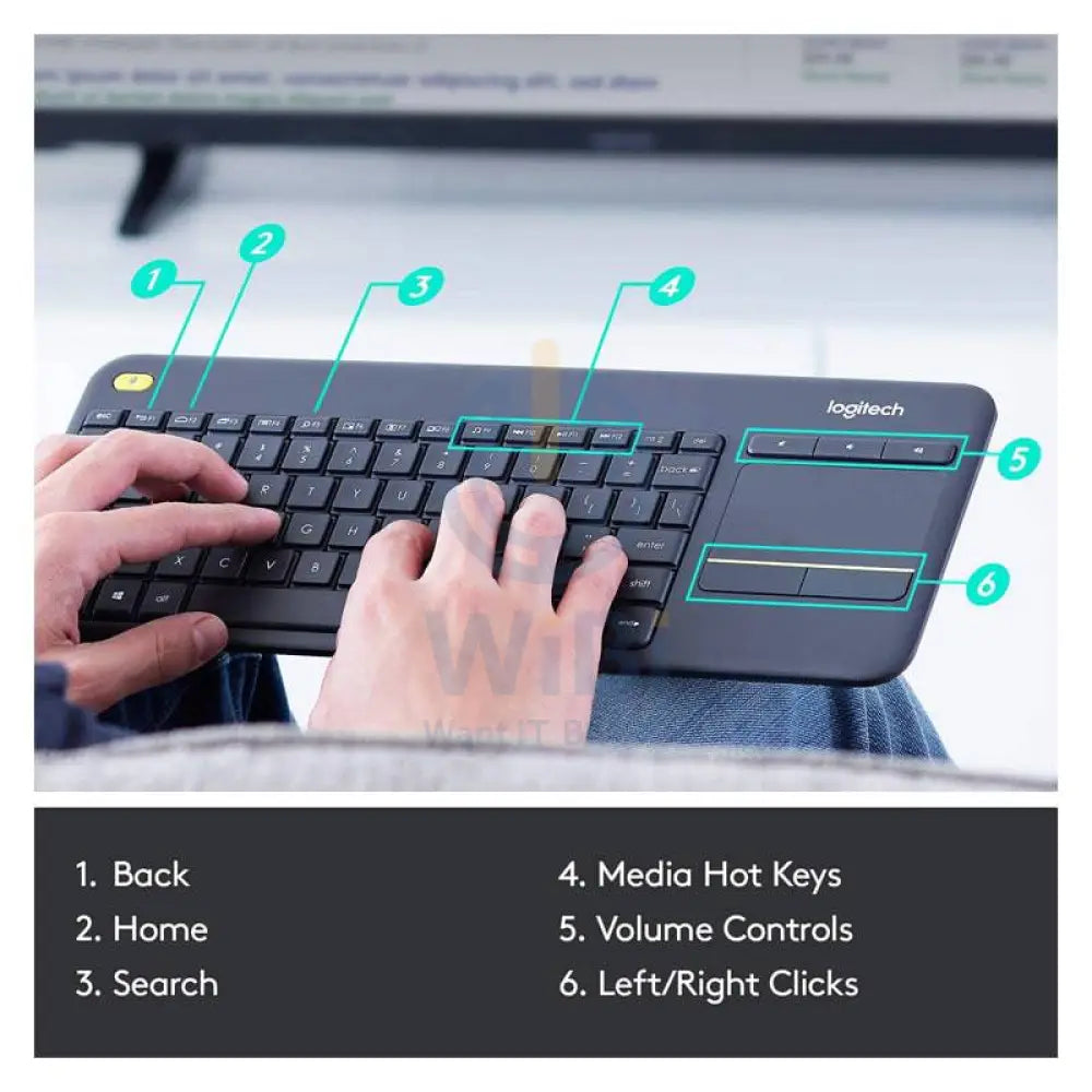 Logitech K400 Plus Wireless Touch Keyboard - 2.40GHz / Up to 10m / Wi-Fi / Black - Keyboard - Cables & Peripherals