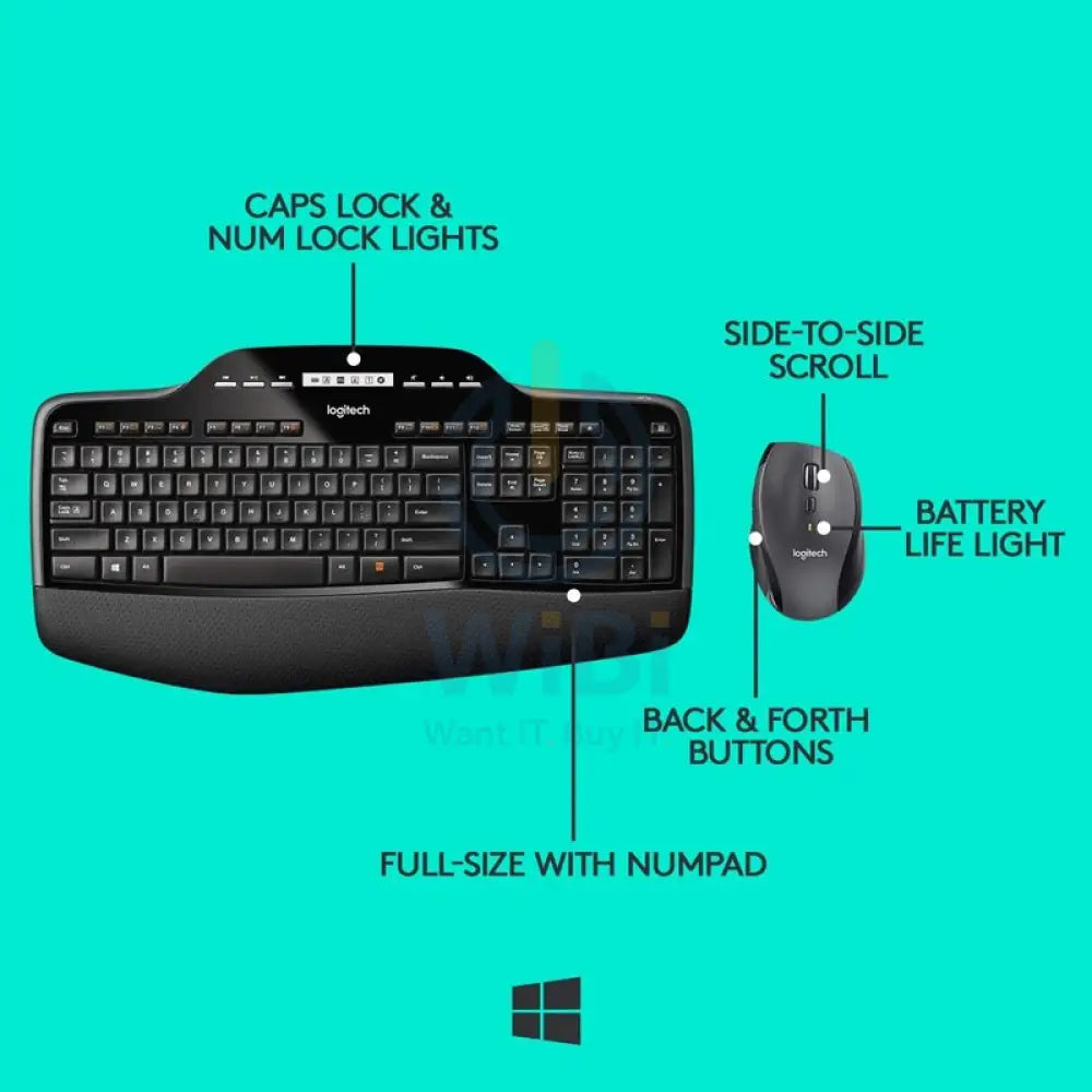 Logitech MK710 Performance Wireless Combo - 2.40GHz / Up to 10m / USB Wireless Receiver / Arb/Eng / Black - Keyboard &
