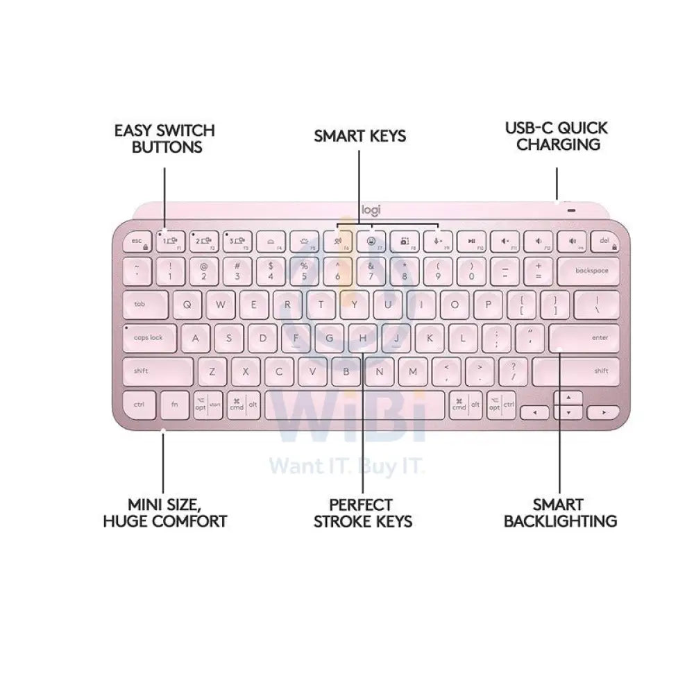 Logitech MX Keys Mini Bluetooth Illuminated Keyboard English - Rose Pink Accessories > Keyboard & Mouse