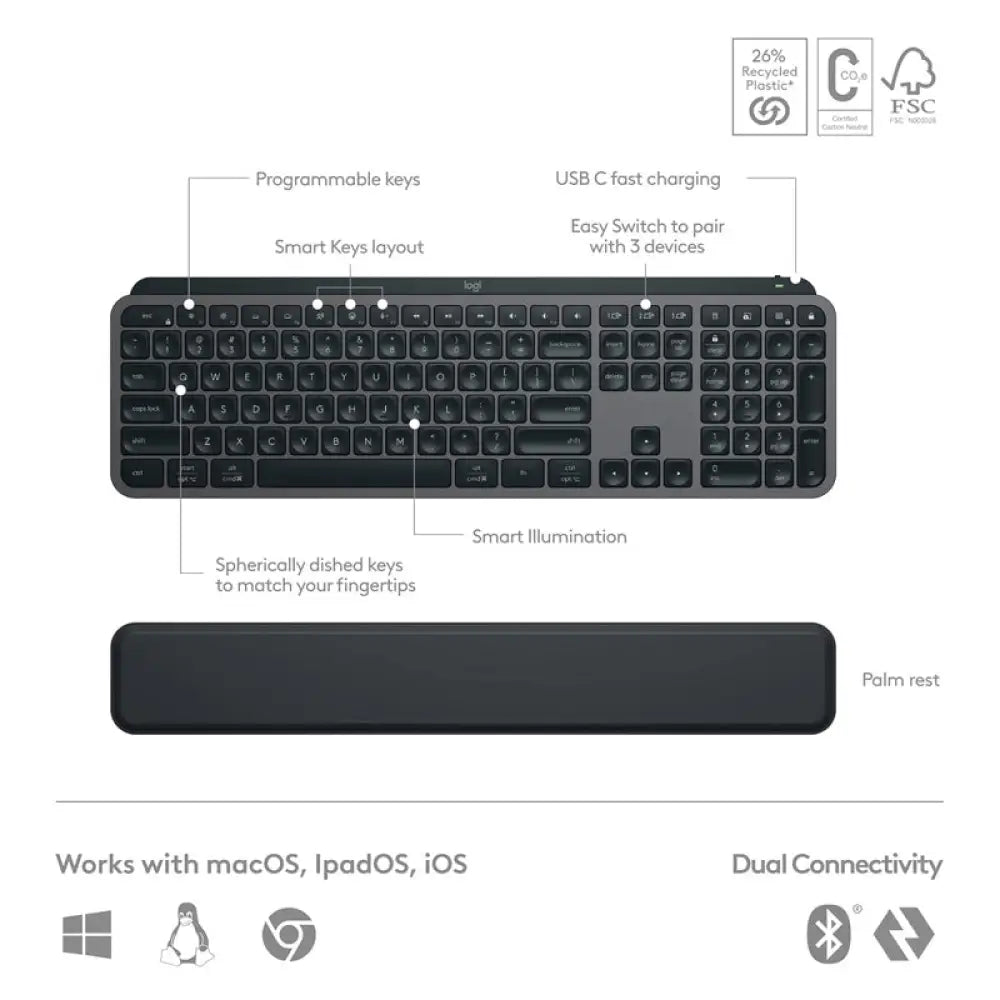 Logitech MX Keys S Keyboard Mouse Combo - Graphite (Eng/Arb) Accessories > Keyboard & Mouse