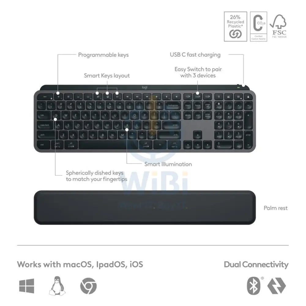 Logitech MX Keys S Keyboard Mouse Combo - Graphite (Eng/Arb) Accessories > Keyboard & Mouse