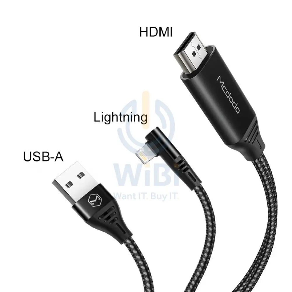 Mcdodo 90 Degree 4K HD Adapter TV Cable - USB / Lightning / HDMI / 2 Meter / Black Accessories > Cables & Converters >