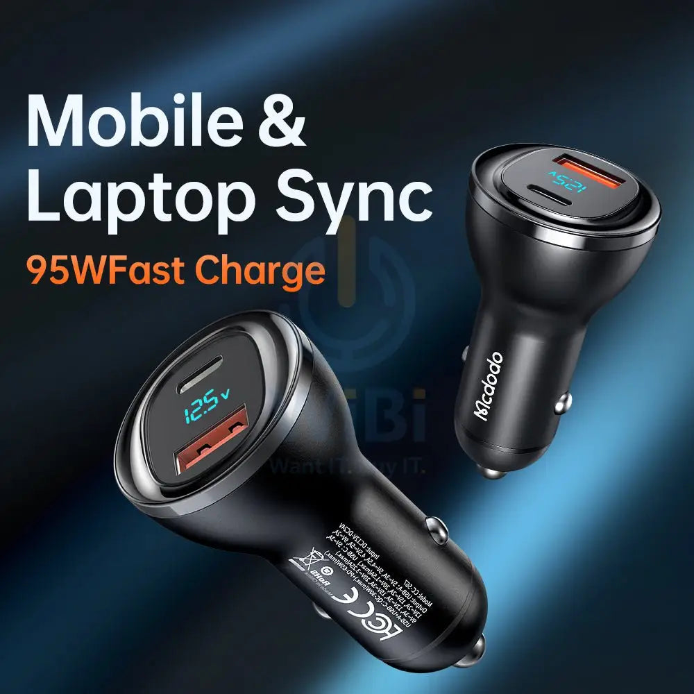 Mcdodo 95W PD + 5A Type-C + USB-A Port Digital Display Fast Car Charger Accessories > Power Adapters