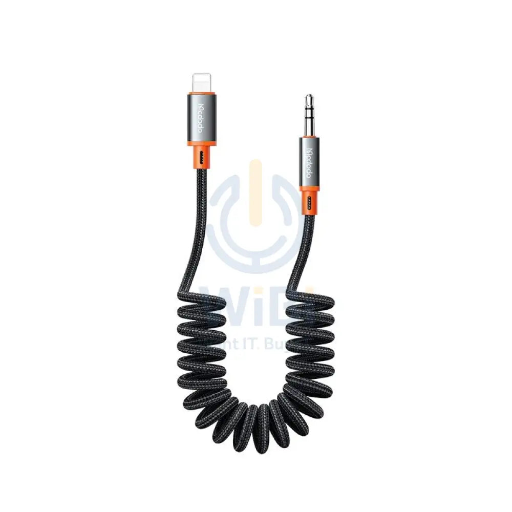 Mcdodo Castle Series AUX Jack Coil Cable - 1.8 Meters / Lightning to 3.5mm / Black