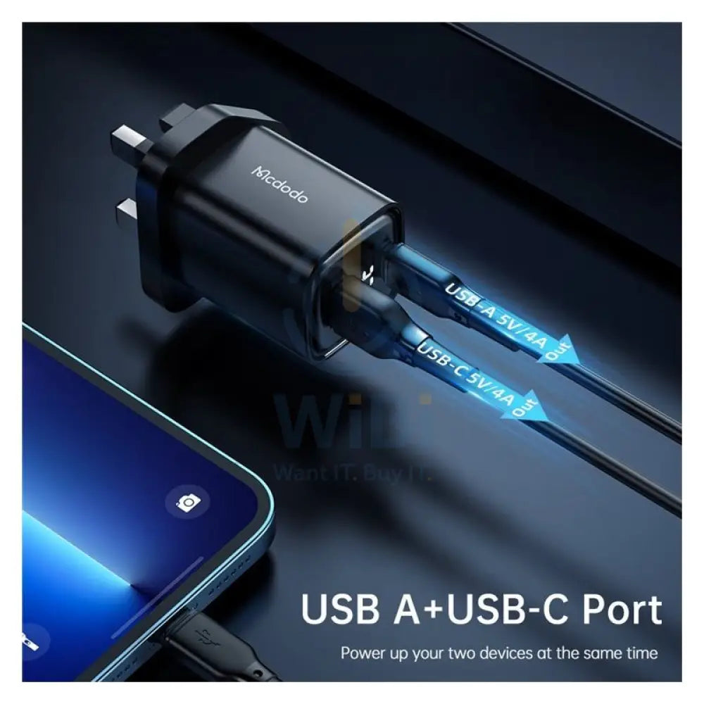 Mcdodo Digital Dislay PD + QC Dual Port 33W Fast Charger - 33W / USB-A / USB-C / Black Accessories > Power Adapters