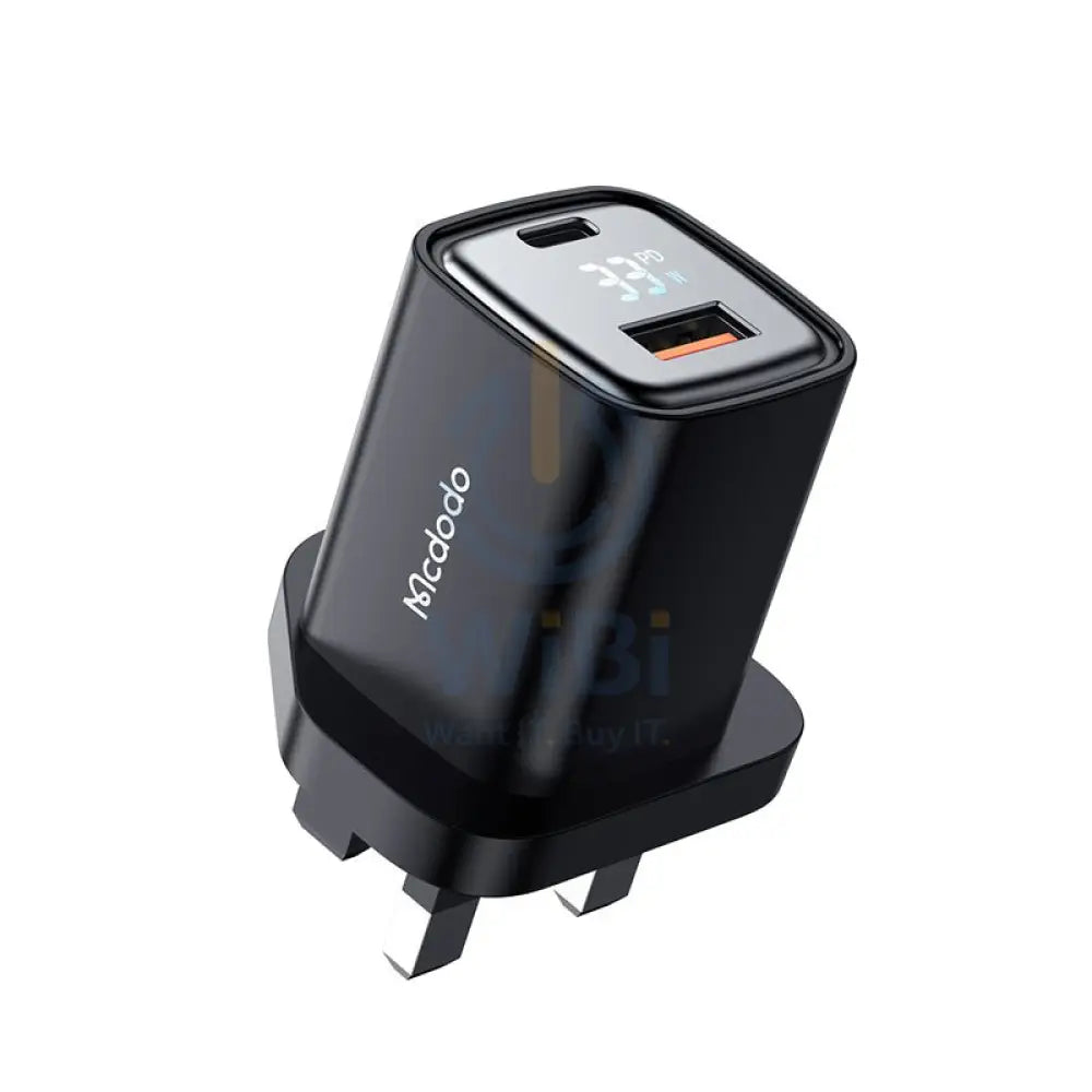Mcdodo Digital Dislay PD + QC Dual Port 33W Fast Charger - 33W / USB-A / USB-C / Black Accessories > Power Adapters