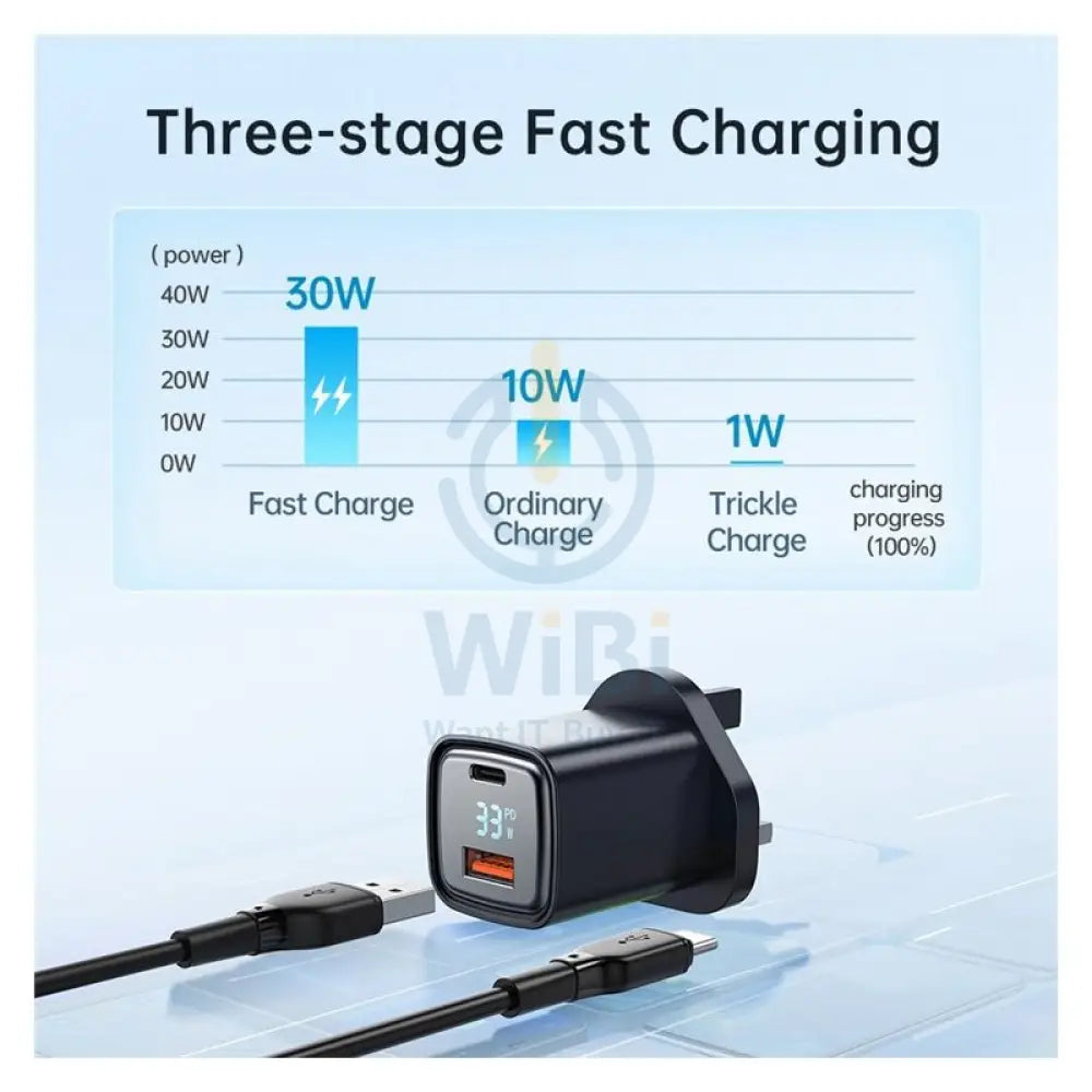 Mcdodo Digital Dislay PD + QC Dual Port 33W Fast Charger - 33W / USB-A / USB-C / Black Accessories > Power Adapters