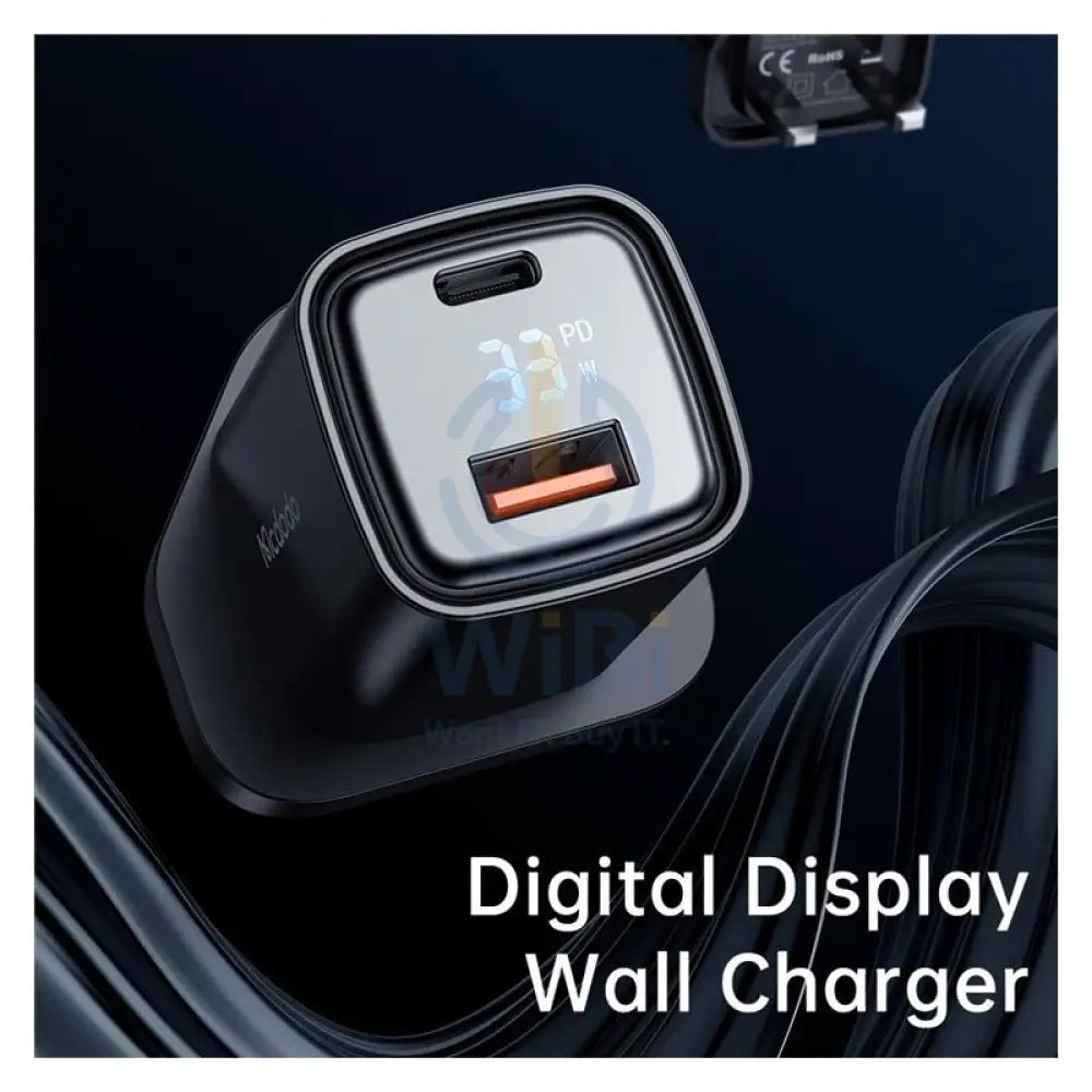 Mcdodo Digital Dislay PD + QC Dual Port 33W Fast Charger - 33W / USB-A / USB-C / Black Accessories > Power Adapters