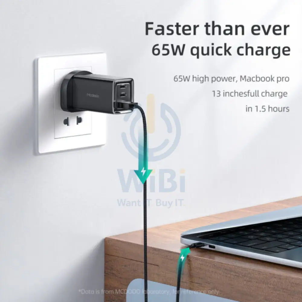 MCDODO GaN 5 Mini 65W Fast Charger with Type-C to Type-C cable set - Black Accessories > Power Adapters