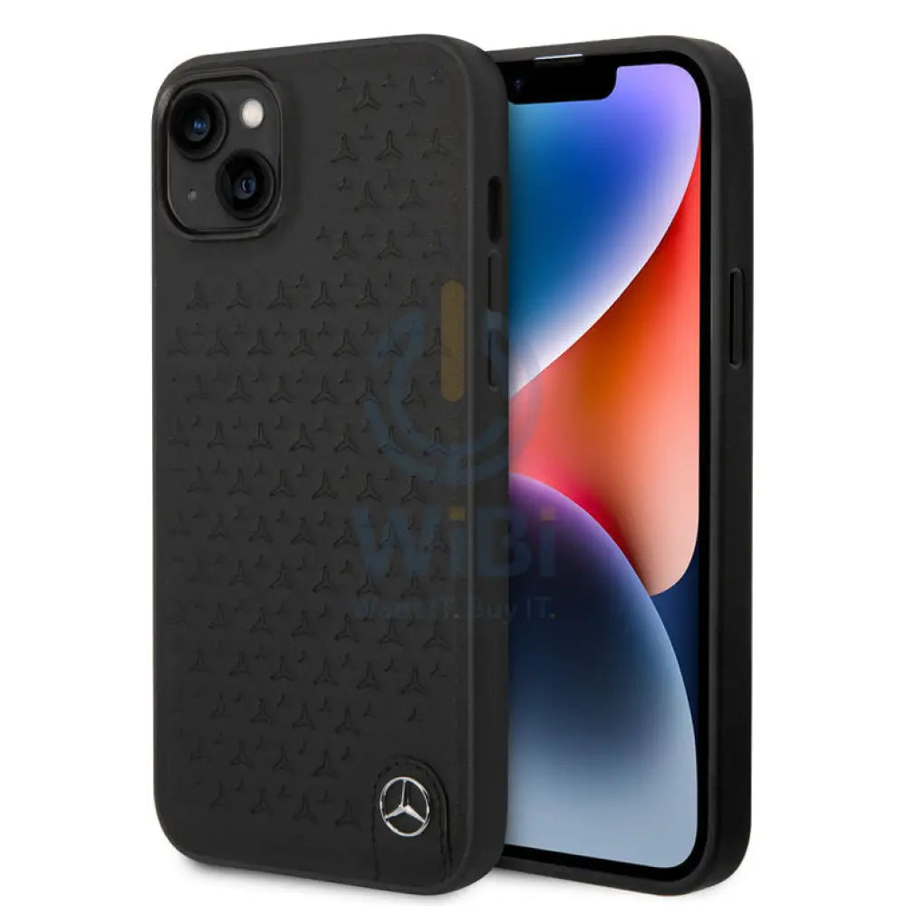 Mercedes-Benz iPhone 14 Plus Genuine Leather Case With Star Pattern - Black Accessories > Mobiles & Tablets > Mobiles