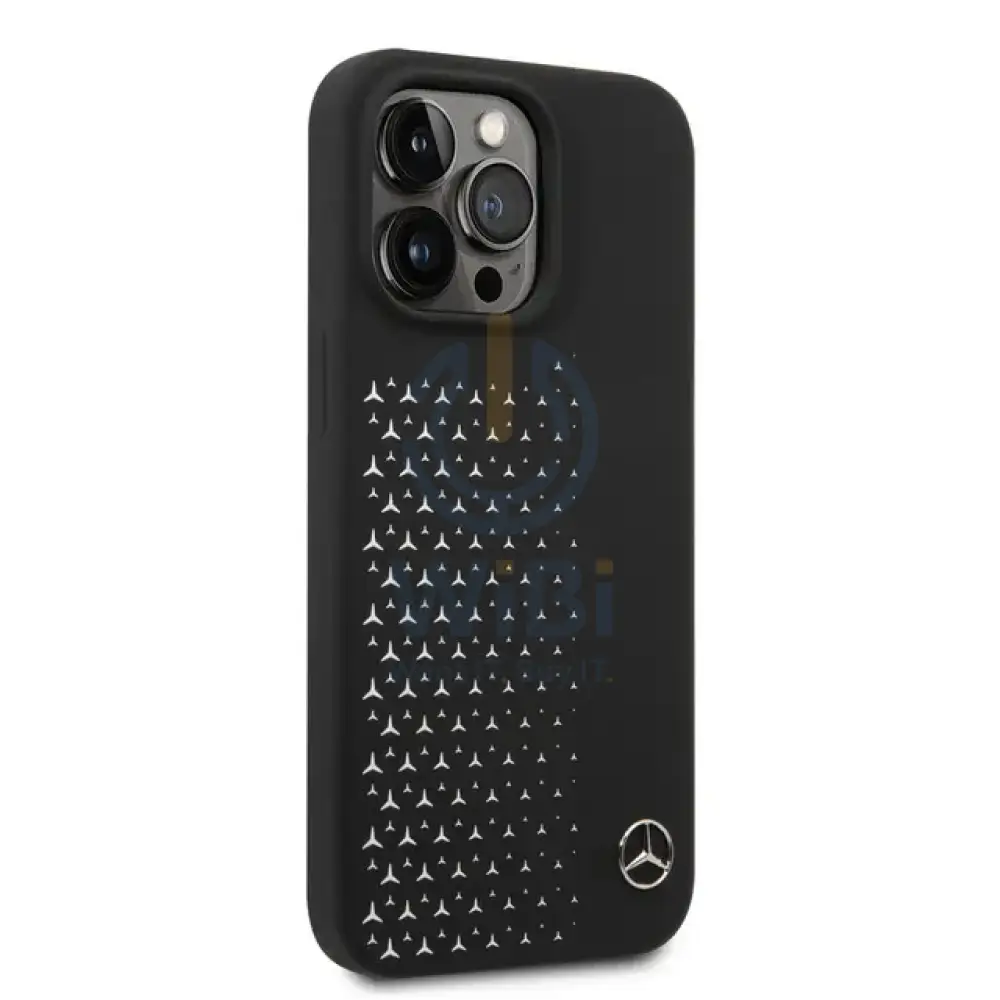 Mercedes-Benz iPhone 14 Pro Liquid Silicone Case with Gradient Star Horizontal Pattern - Black Accessories > Mobiles &