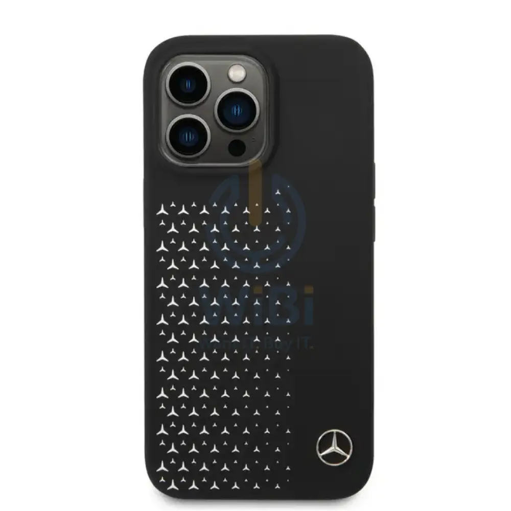 Mercedes-Benz iPhone 14 Pro Liquid Silicone Case with Gradient Star Horizontal Pattern - Black Accessories > Mobiles &