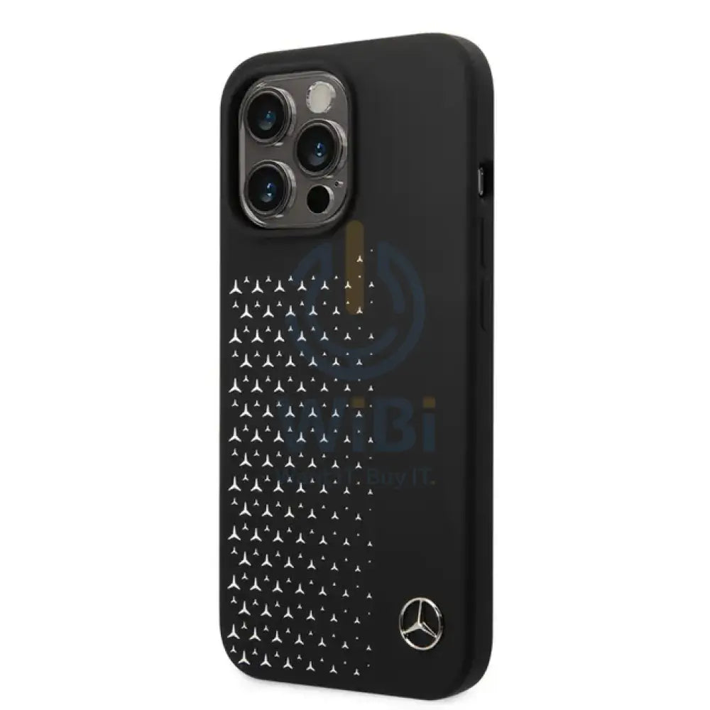 Mercedes-Benz iPhone 14 Pro Liquid Silicone Case with Gradient Star Horizontal Pattern - Black Accessories > Mobiles &