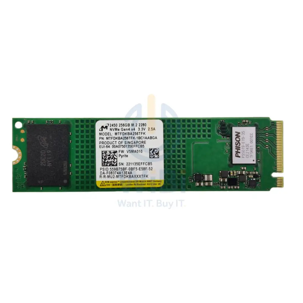 Micron M.2 PCIe NVMe SSD - 256GB / M.2 2280 / PCIe 4.0 / Open - SSD (Solid State Drive) Storage > Solid State Drive