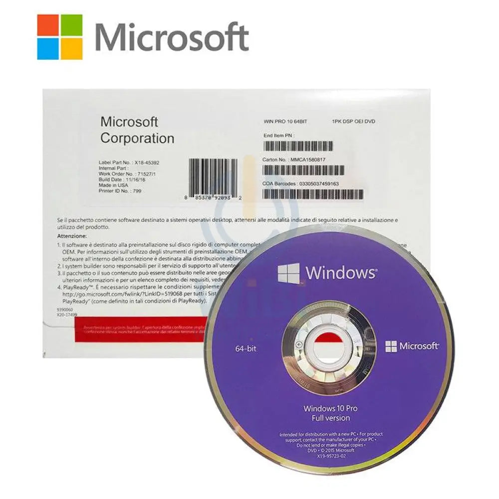 مايكروسوفت ويندوز 10 بروفيشنال - ترخيص مستخدم واحد / بت دي في دي